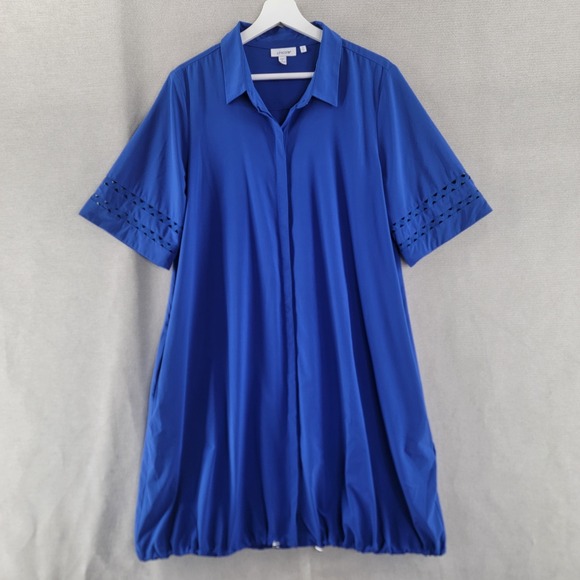 Chico's Dresses & Skirts - Chicos Dress Cinch Bubble Hem Shirt Size 2 / L Modern Sporty Chic Travel Cobalt